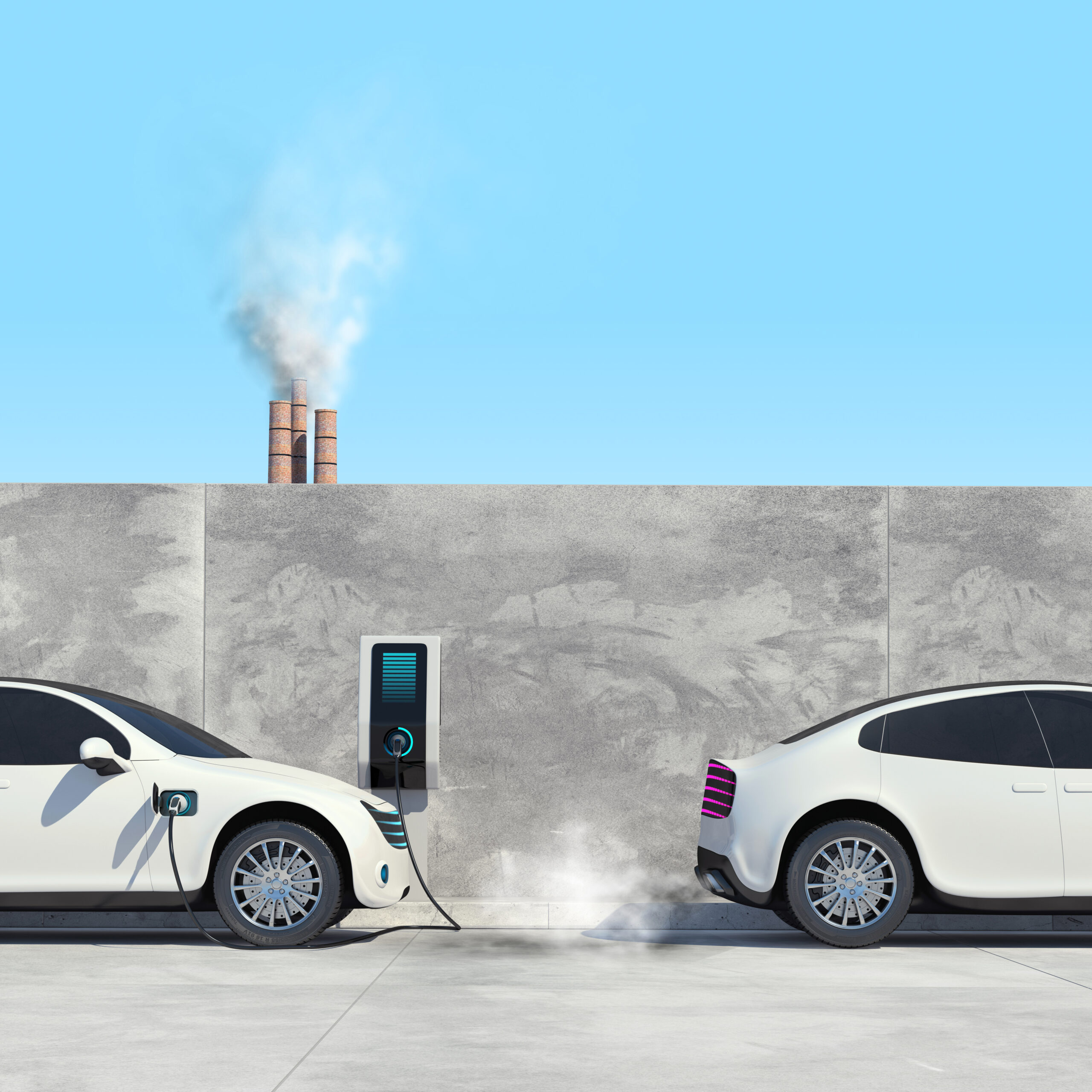 Electric vs. petrol car, illustration